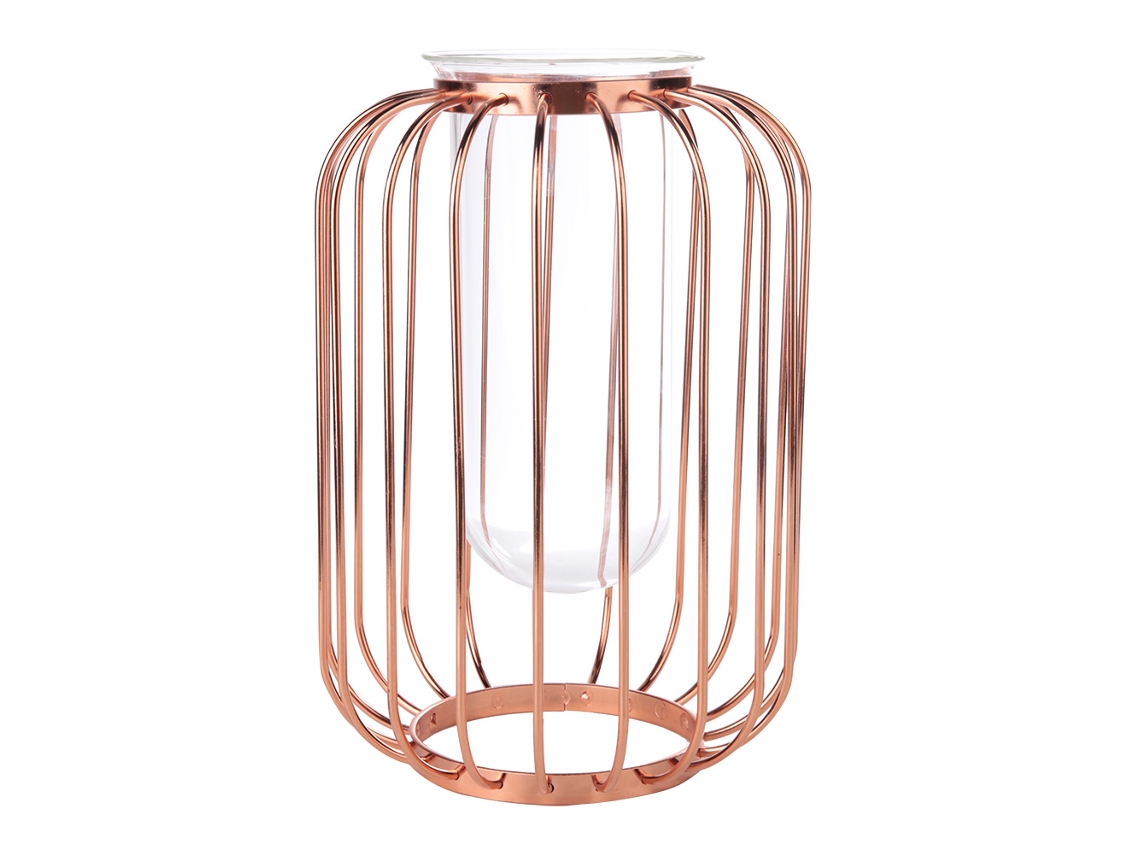 Jarrón de hierro forjado con forma de lámpara de cristal nórdico para mesa con flores (oro rosa)