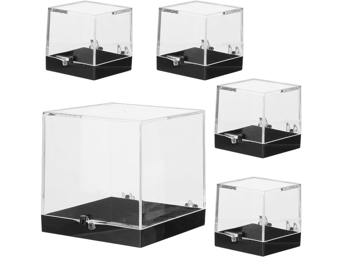 Juego de 5 cajas cuadradas transparentes con tapa para exhibir colecciones de minerales.