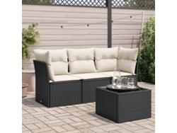 Conjunto de sofá de jardín de 4 piezas con cojines, mimbre sintético negro, Dkd Home Decor