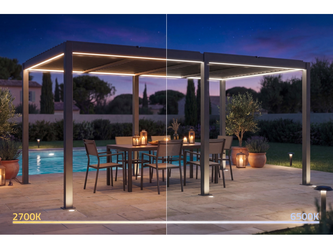 Pérgola Bioclimática Motorizada 5x3 M Autoportante Con Led Agosta Altura 250 Cm - Aluminio Gris