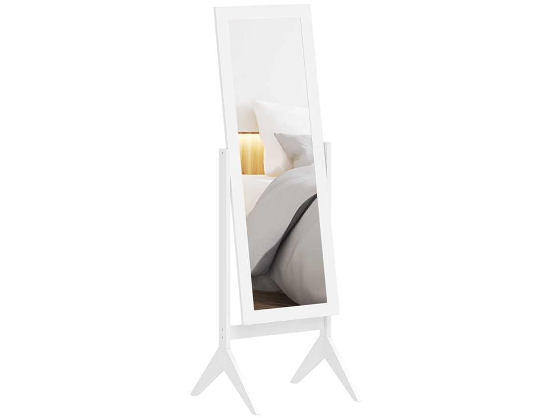 Espejo De Cuerpo Entero Con 4 Patas Y Ángulo Ajustable, Madera Y Cristal, 47x46x148 Cm, Blanco.