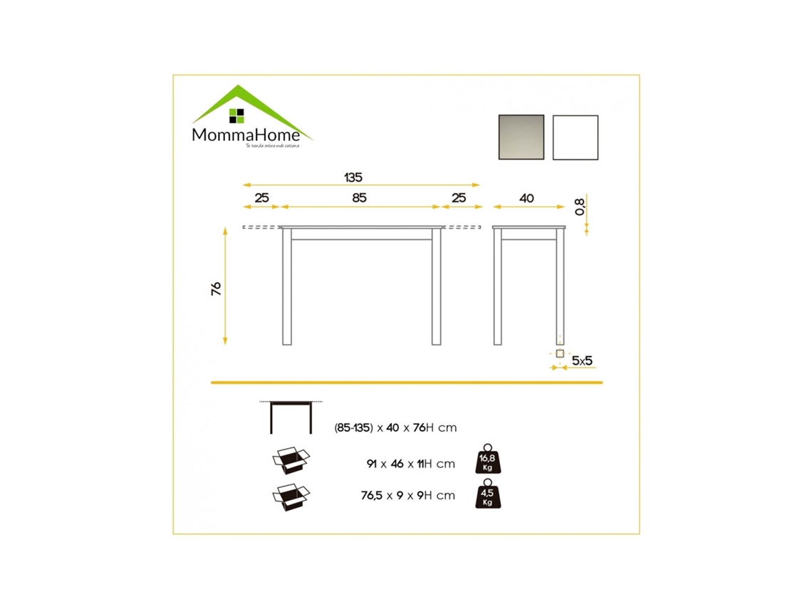 Mesa Cocina Extensible Novi MOMMA HOME (Negro - Vidrio templado -85/135x40x76 cm)