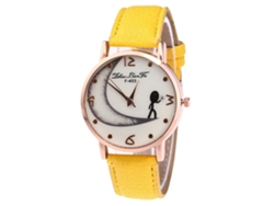 Reloj Analógico De Cuarzo Con Correa Pu Para Mujer Y Hombre Dial Luna Amarillo