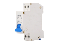 Disyuntor miniatura de aire 1p+n 20a 230v con disparo térmico magnético, montaje en riel DIN, sin marca.