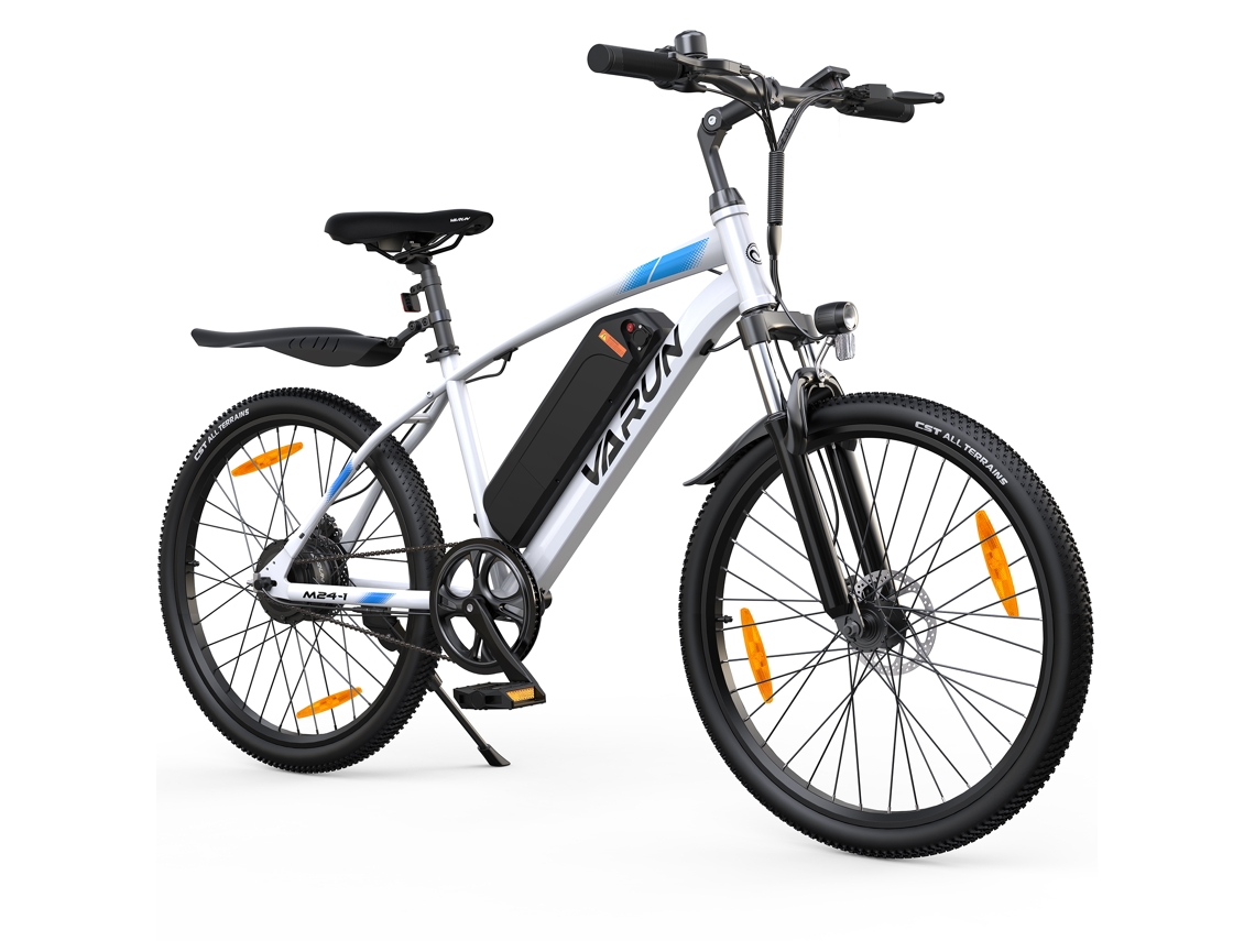 Bicicleta de montaña eléctrica Varun M24-1 con batería de 36v 7.8ah y desviador Shimano de 7 velocidades.