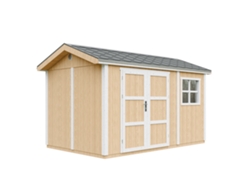 Caseta de jardín de primera calidad de 8,68 m² (alto x ancho x alto): 252 x 250 x 412 cm, con suelo y baldosas bituminosas Timbela M914a Harvest Honey