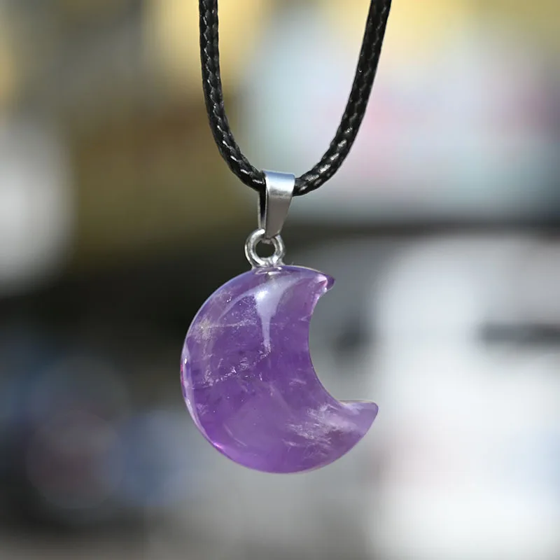(luna) Collar Con Colgante De Cruz De Amatista Natural, Encantador Diseño De Estrella Y Luna Para Mujer, Cristal Curativo