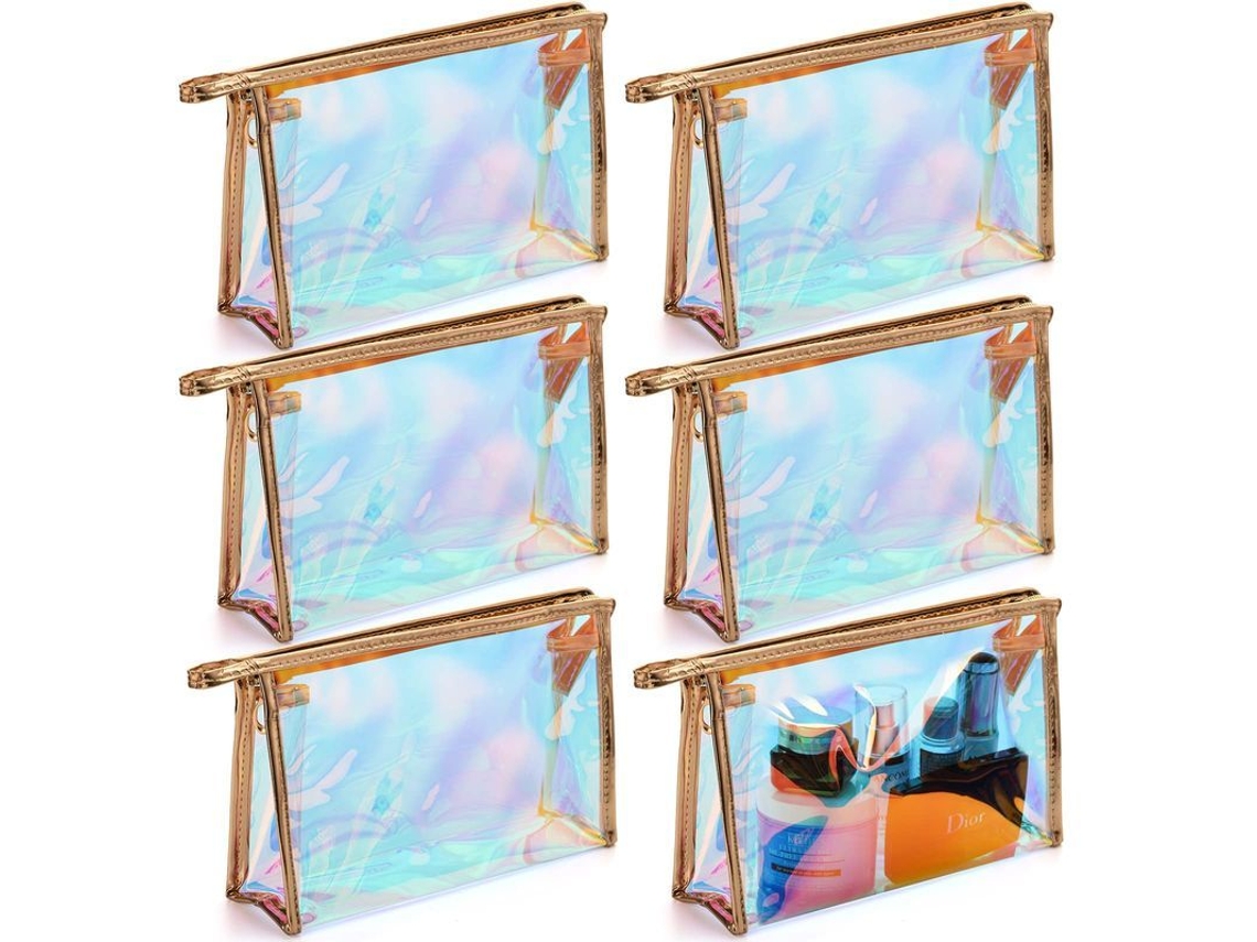 2026-6 Bolsas De Maquillaje Irisadas Impermeables Transparentes Con Cremallera Para Viaje Y Organización Diaria