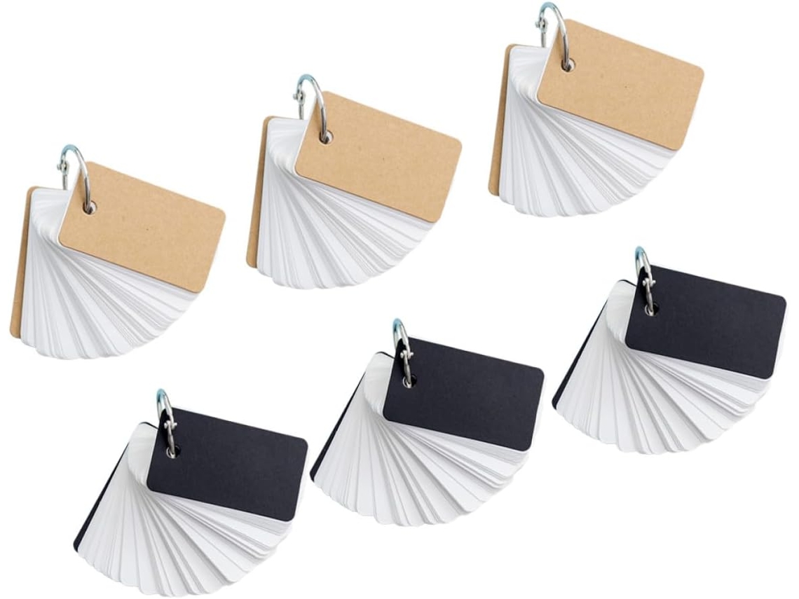 Tarjetas De Memoria Recargables Para Estudiantes, Con Anillas, Papel Blanco Y Negro, 6 Unidades.