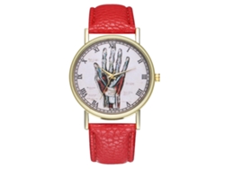 Reloj Unisex Informal De Cuarzo Con Correa De Piel Sintética Y Esfera Redonda Roja.