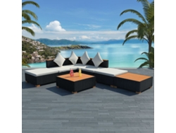 Conjunto de jardín DKD Home Decor de 7 piezas con cojines de mimbre negros