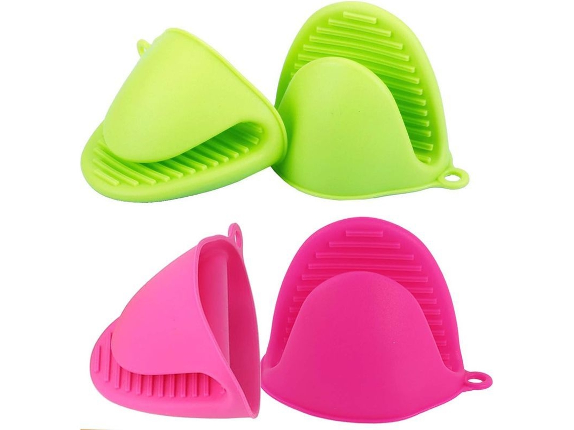 Rebe-2 pares de mini guantes de silicona resistentes al calor para horno, ideales para cocinar y hornear, en verde y rosa-rojo.
