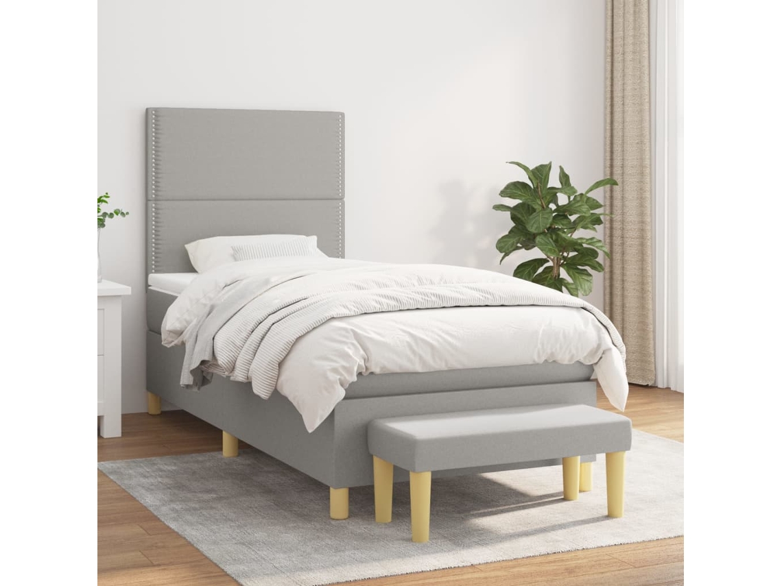 Cama Box Spring Con Colchón Tela Gris Claro 100x200 Cm