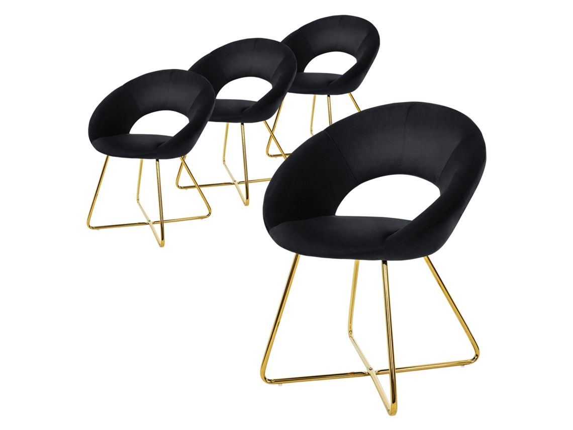 Conjunto de 4 Cadeiras de Jantar de Veludo Preto com Encosto Redondo ML-DESIGN