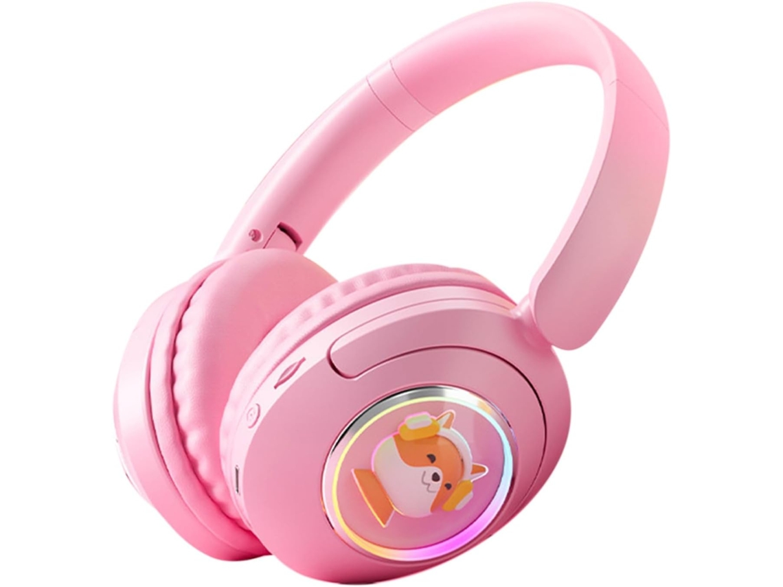 Auriculares con iluminación RGB, sonido de calidad, Bluetooth, color rosa