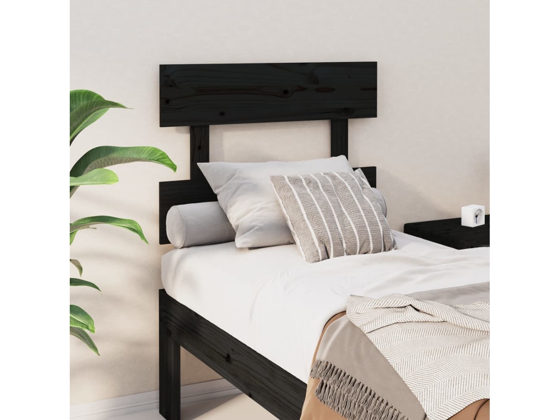 Cabecero De Cama Madera Maciza De Pino Negro 93,5x3x81 Cm