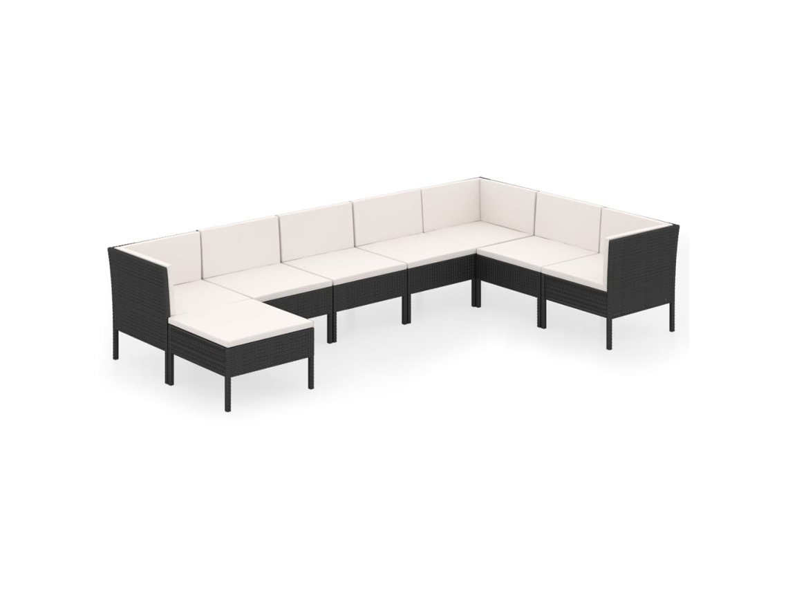 Conjunto 8 de muebles de jardín VIDAXL y cojines ratán sintético negro