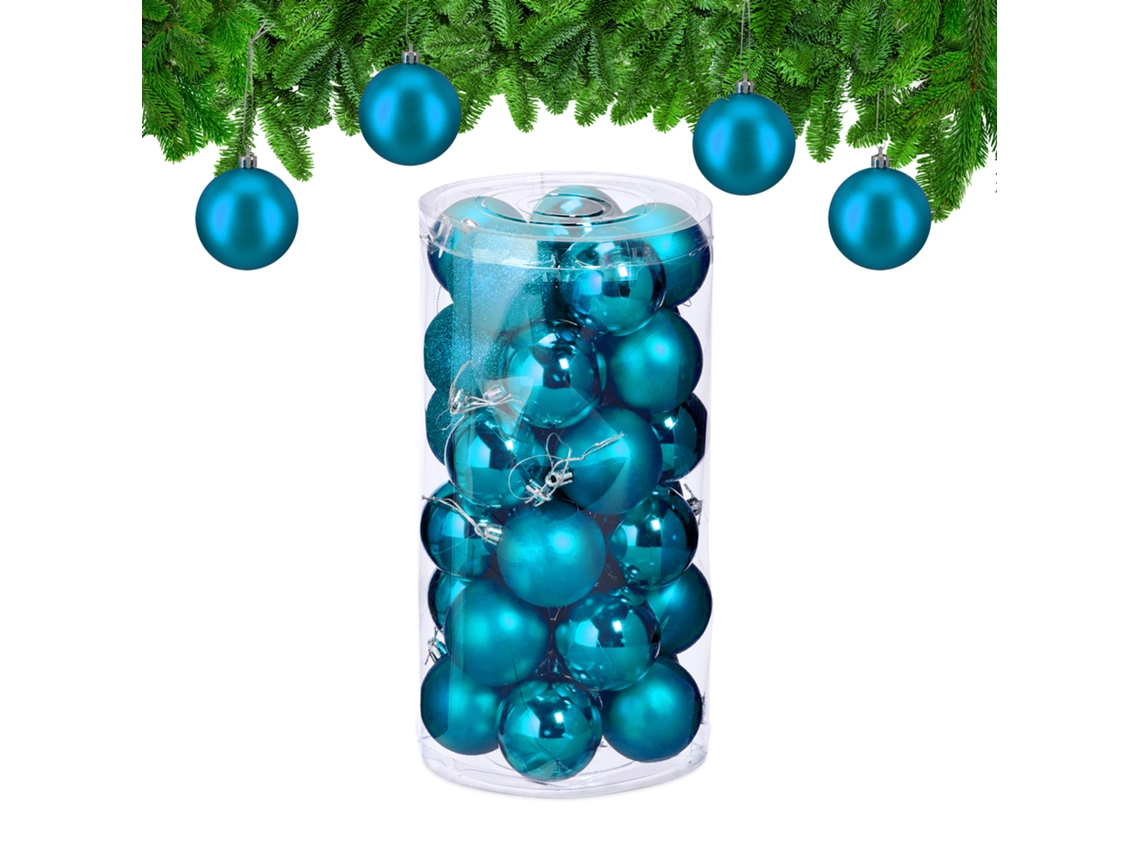Relaxdays Set 30 Bolas Navidad, Decoración Navideña, 6 Cm, Brillante, Adornos Árbol, Plástico Irrompible, Petróleo