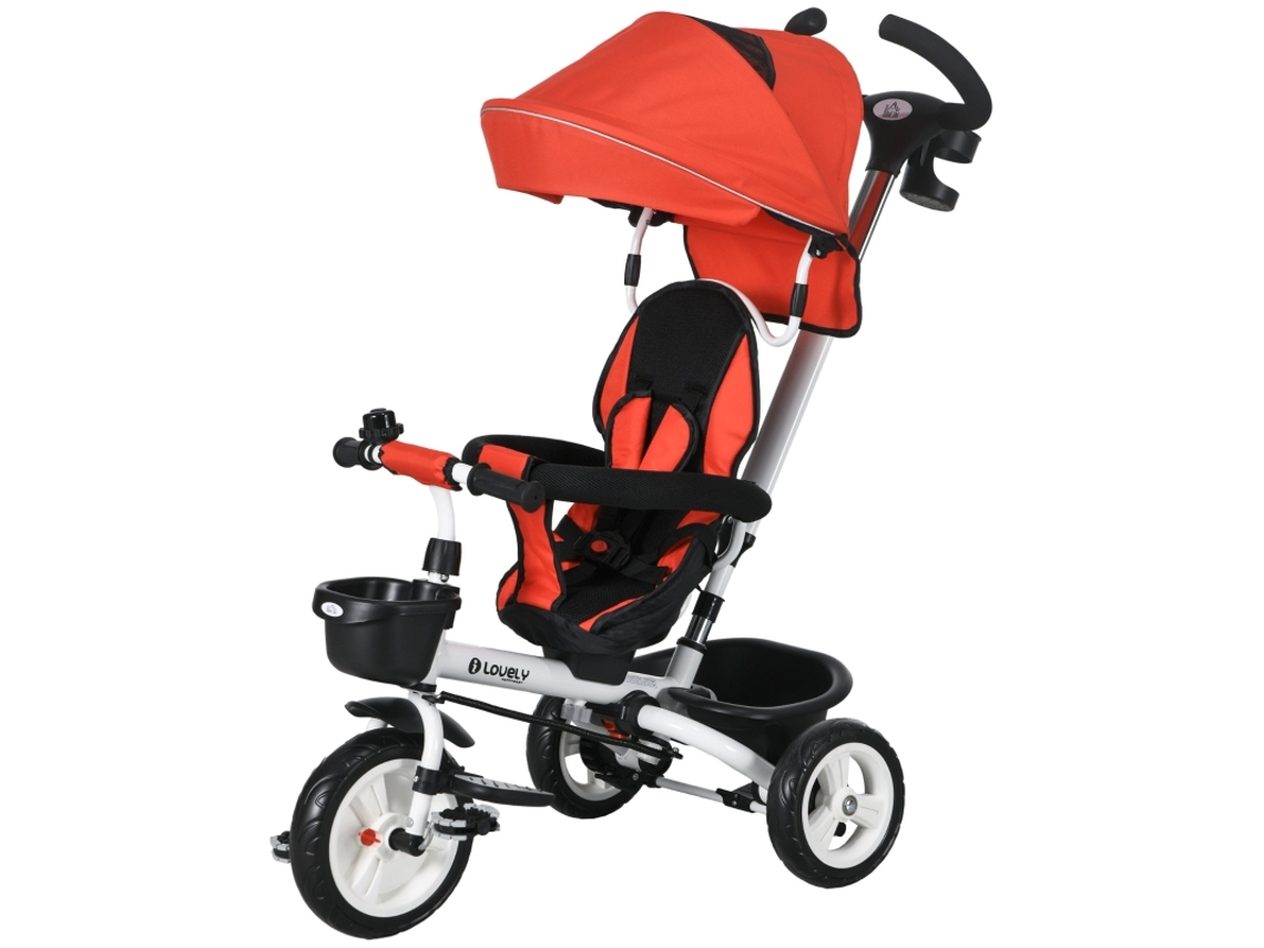Triciclo 6 En 1 Con Cinturón De Seguridad Plegable, Capota, Cesta, Pedales, Capacidad De 25 Kg, Rojo, Para Niños De 1 A 5 Años.