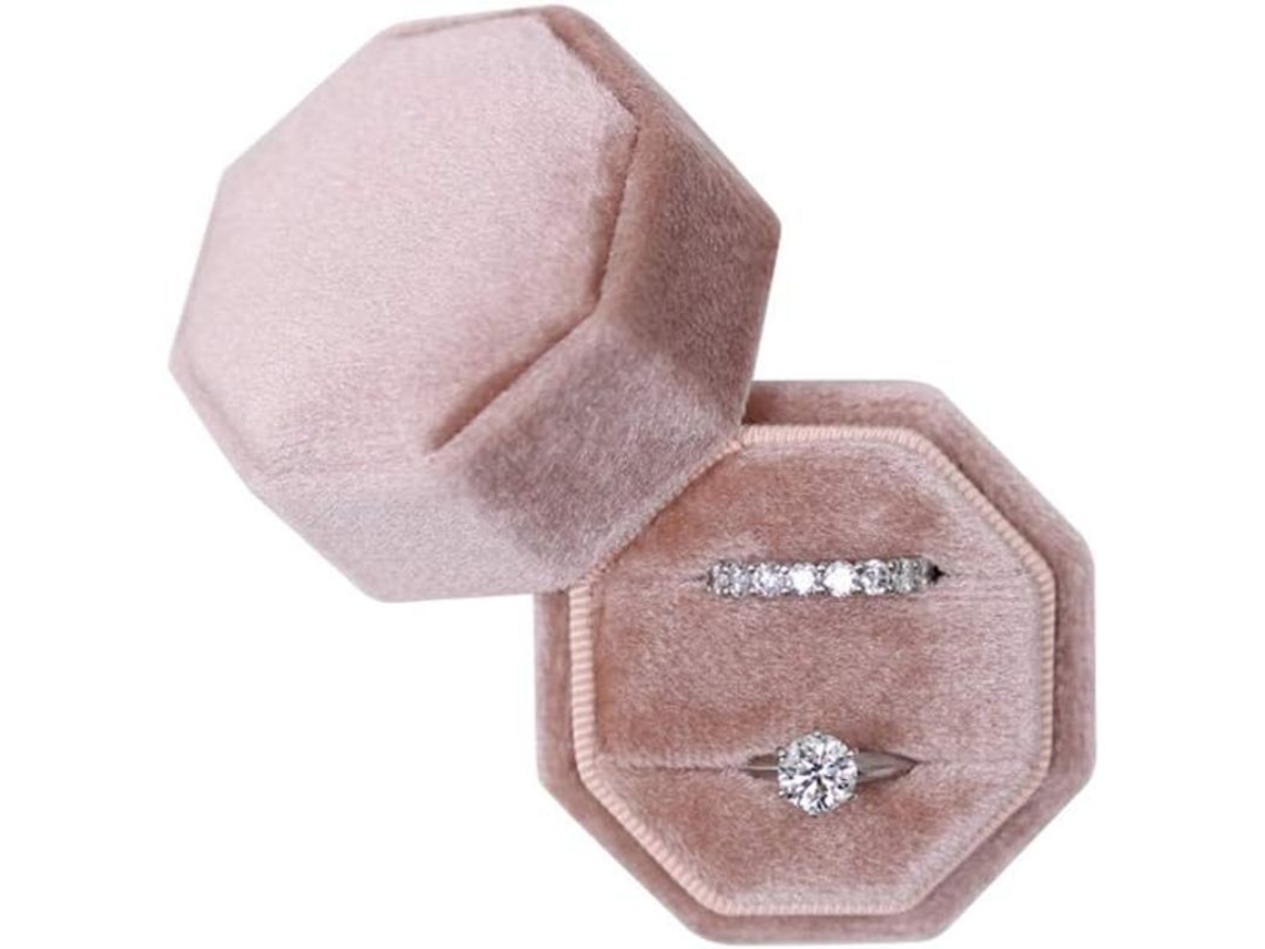 2026-caja De Anillos De Terciopelo Octagonal Para Boda Compromiso Almacenamiento Fotografía Regalo Novia Marrón