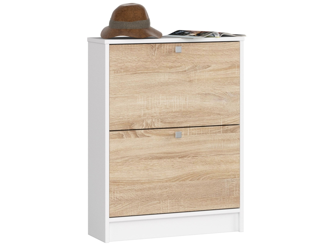 Zapatero Con 2 Compartimentos Akord Blanco 60 Cm 2 Puertas Basculantes Frente En Color Roble Sonoma 60x20x80 Cm