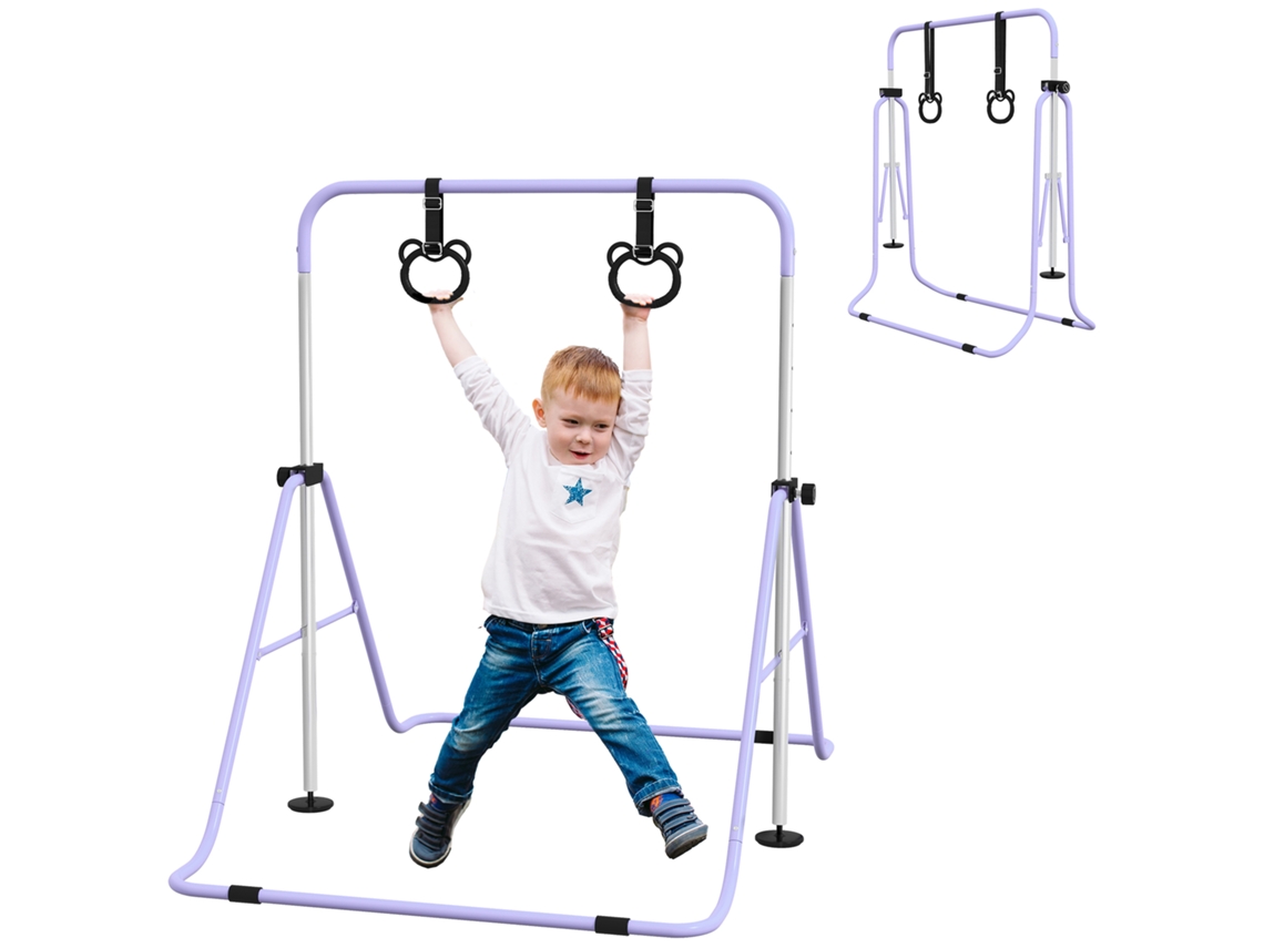 Barras Paralelas Infantiles Ajustables Con Anillas Plegables, Color Rosa.