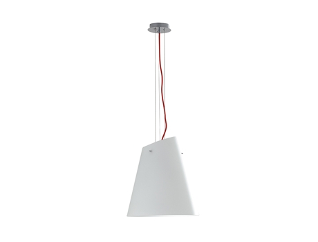 Suspensión ERMES con tres difusores de cristal blanco con cables textiles rojos
