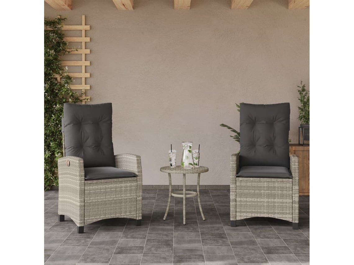 Sillas de jardín reclinables de 2 piezas DKD Home Decor con cojines de mimbre gris claro