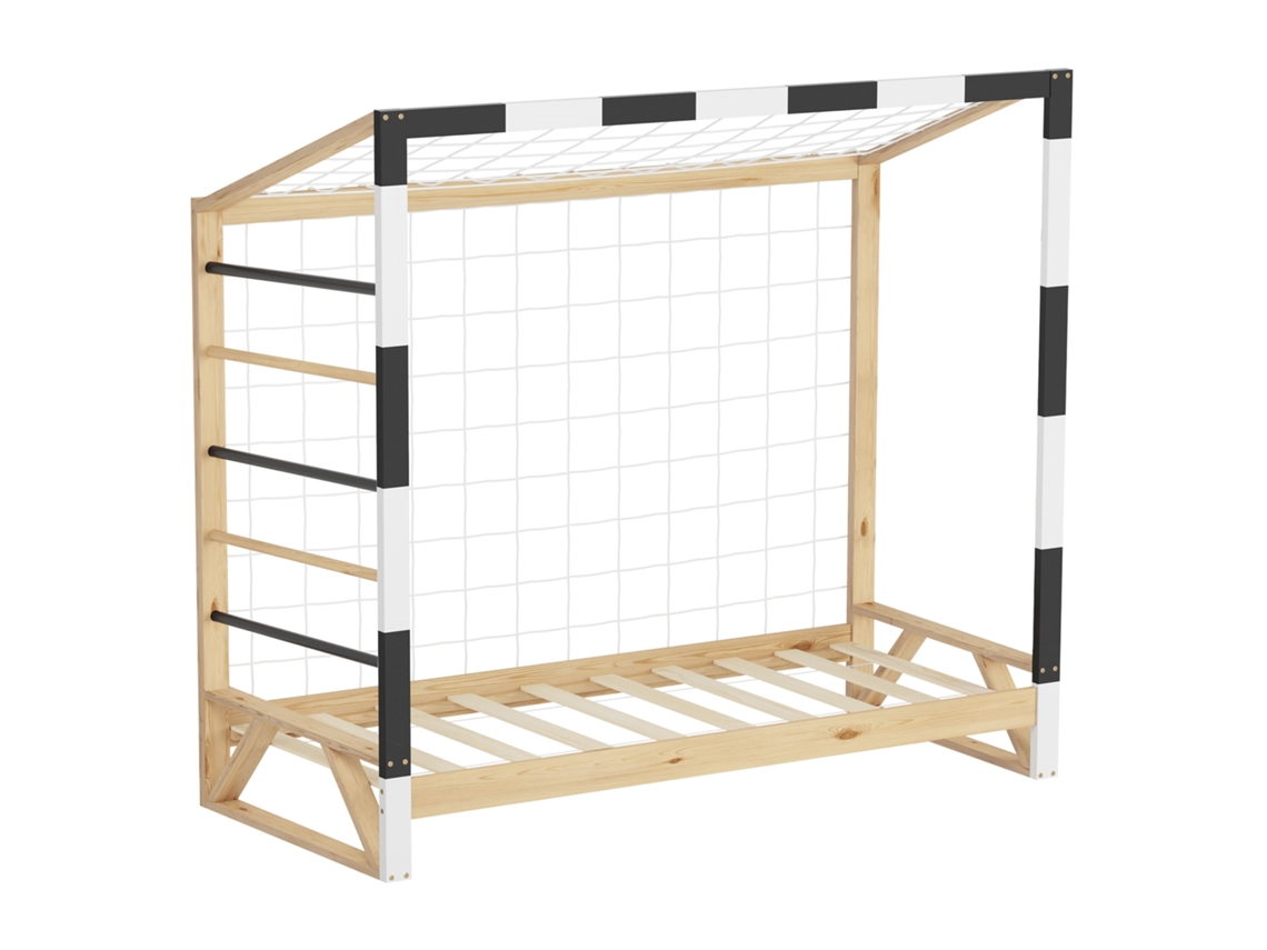 Cama infantil ML-Design 80 x 160 cm de madera con portería de fútbol y escalera de trepar