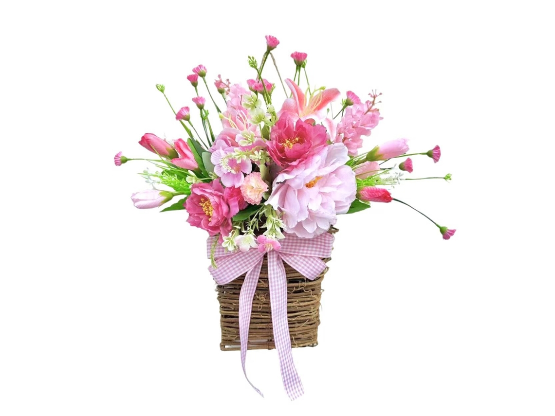 Corona de flores artificiales para decoración de puertas de primavera y verano.
