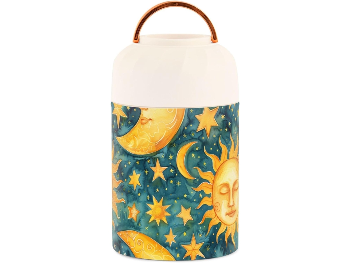 Fiambrera Golden Sun Moon Stars con cuchara, 500 ml, acero inoxidable, sin marca.