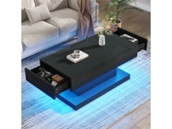 Mesa De Centro De 100x50x45cm Con 2 Cajones E Iluminación Led, Color Negro.
