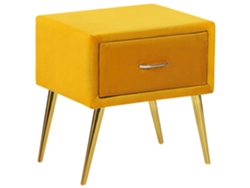 Mesa de noche de 1 cajón BELIANI Flayat de Terciopelo Amarillo 46x38x49
