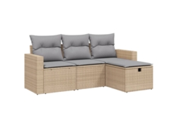 Conjunto 4 de sofás jardín con cojines beige mezcla VIDAXL ratán PE
