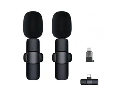 Kit 2 Mini Micrófono Inalámbrico Lavalier CO-PHÉNIX con adaptadores Tipo C y Apple K9