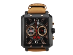 Reloj Cronógrafo Analógico De Cuarzo Para Hombre Con Correa Marrón Y Esfera Negra.