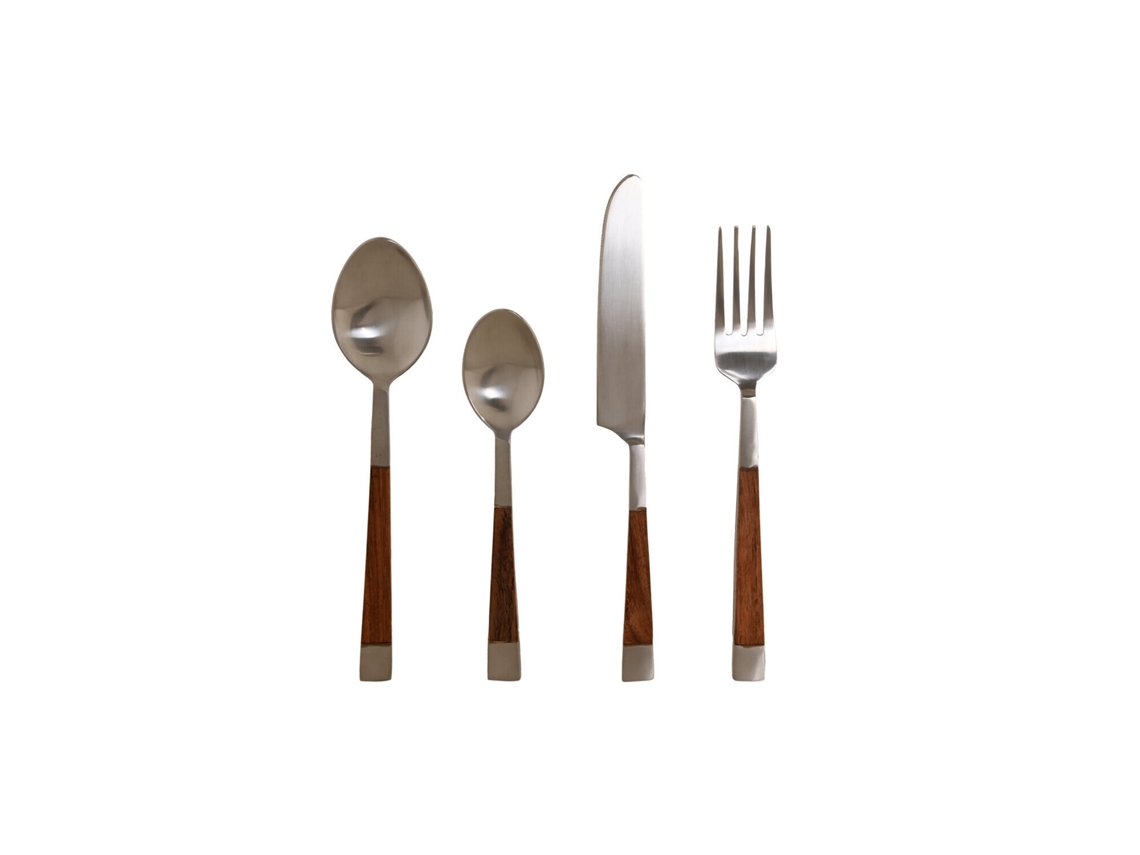 Set 16 Cuberteria Inox Acacia Natural 4,5x2x20cm