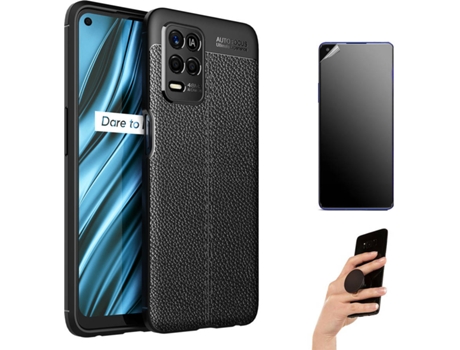 Kit Carcasa Y Protector Realme 8 5G Ultimatte Rugged Leather Popsocket Negro