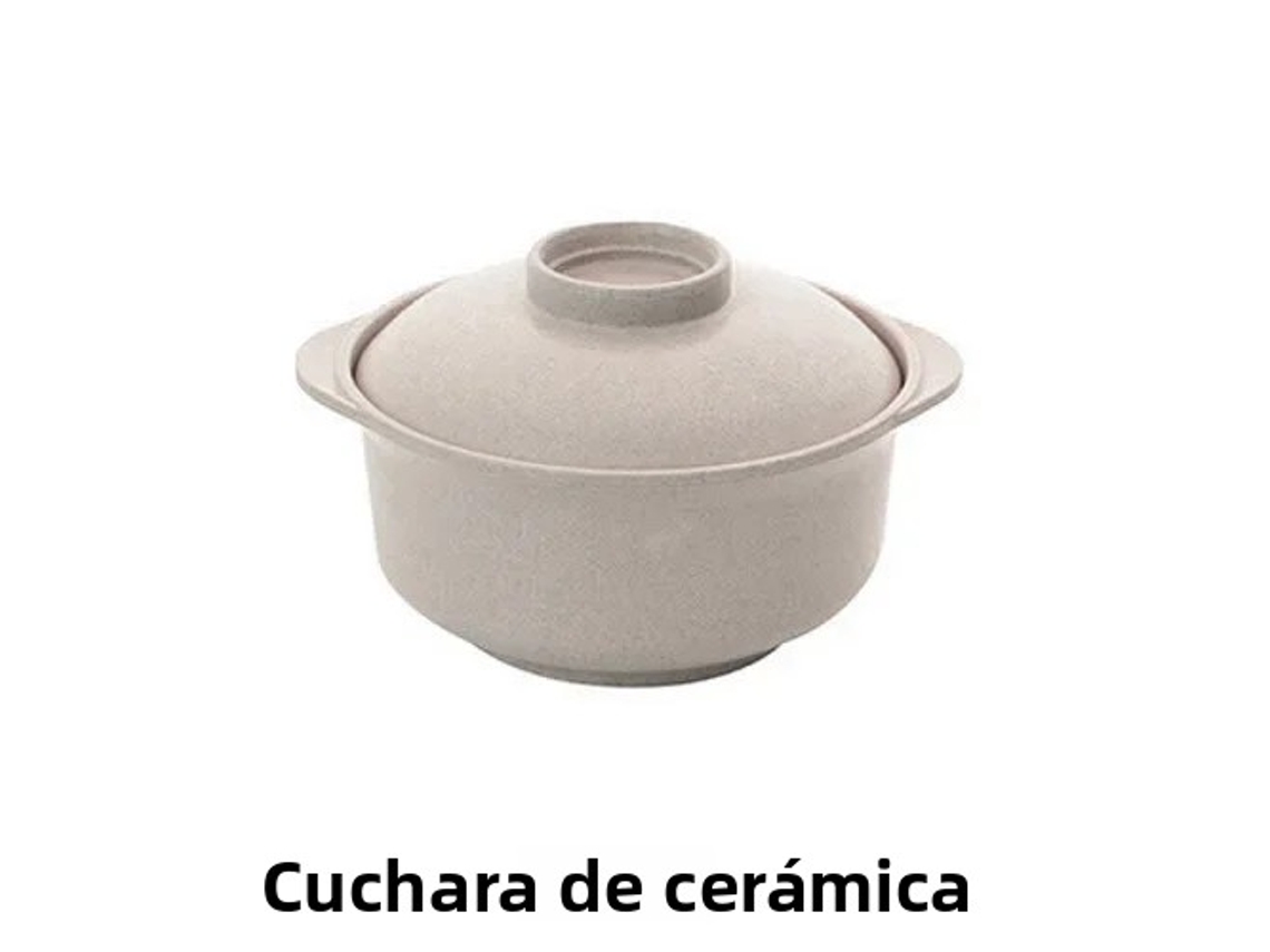 Vaso para fideos instantáneos estilo japonés con tapa de plástico ecológica MDUG (beige)