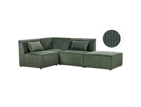 Sofá esquinero modular de 3 plazas a la derecha con reposapiés en Lemvig Bombazine verde oscuro BELIANI