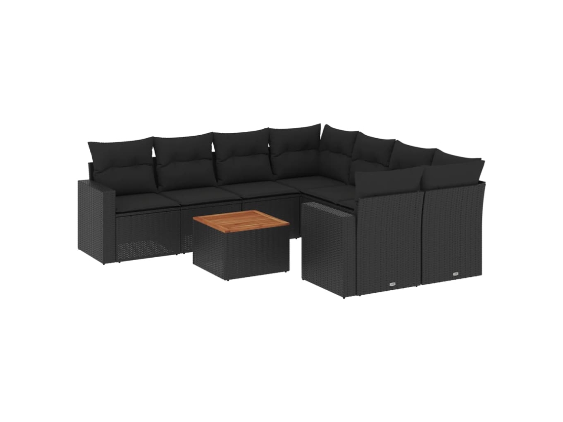 Conjunto 9 de sofás de jardín VIDAXL y cojines ratán sintético negro