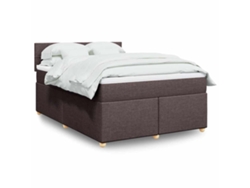 Cama Box Spring Con Colchón Tela Marrón Oscuro 140x190 Cm