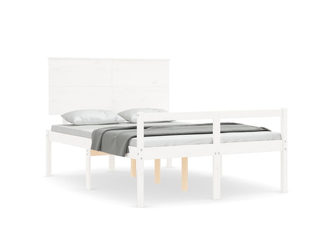 Maison Exclusive - Cama Personas Mayores Cabecero Madera Maciza Blanco 140x200 Cm