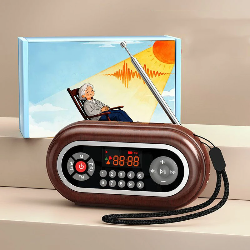 Minirradio con pantalla LED (imitación madera) - FM - Recargable - Altavoz Bluetooth - Tarjeta TF - USB - Auriculares