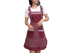 2026-33013-delantal Para Mujer Con Bolsillos, Confortable De Algodón, Rojo, Ideal Para Cocina Y Jardinería