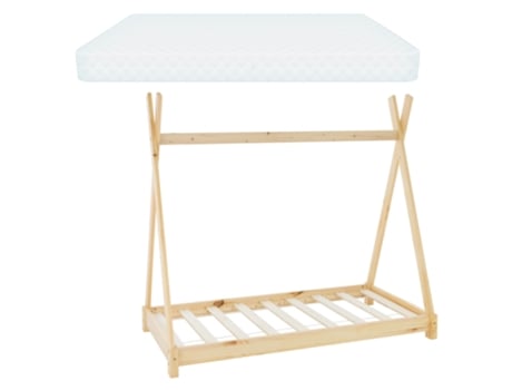 Cama infantil tipi natural pino con colchón oeko-tex 100 espuma fría 70 x 140 cm ML-DESIGN