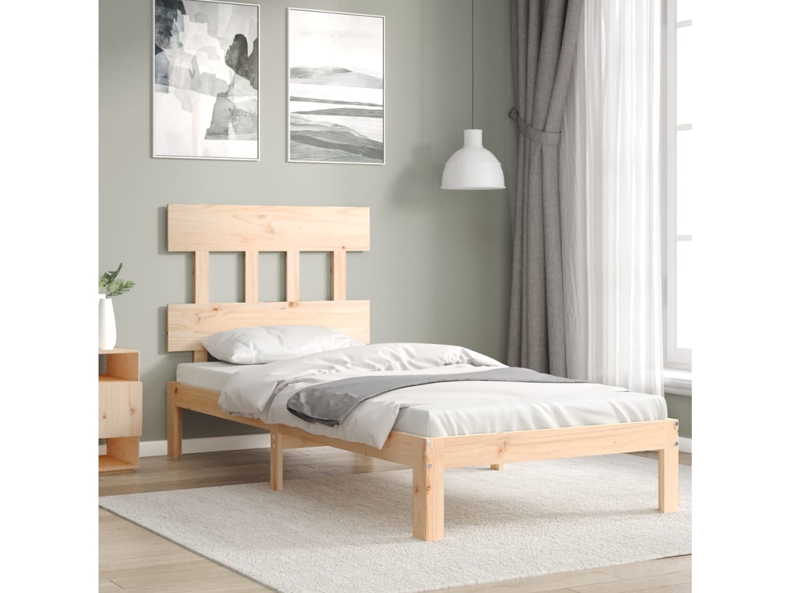 Estructura De Cama Con Cabecero Madera Maciza