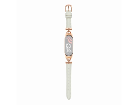Correa de piel auténtica conector en forma de d ajustable para Xiaomi Mi Band 3/4 - oro rosa/beige