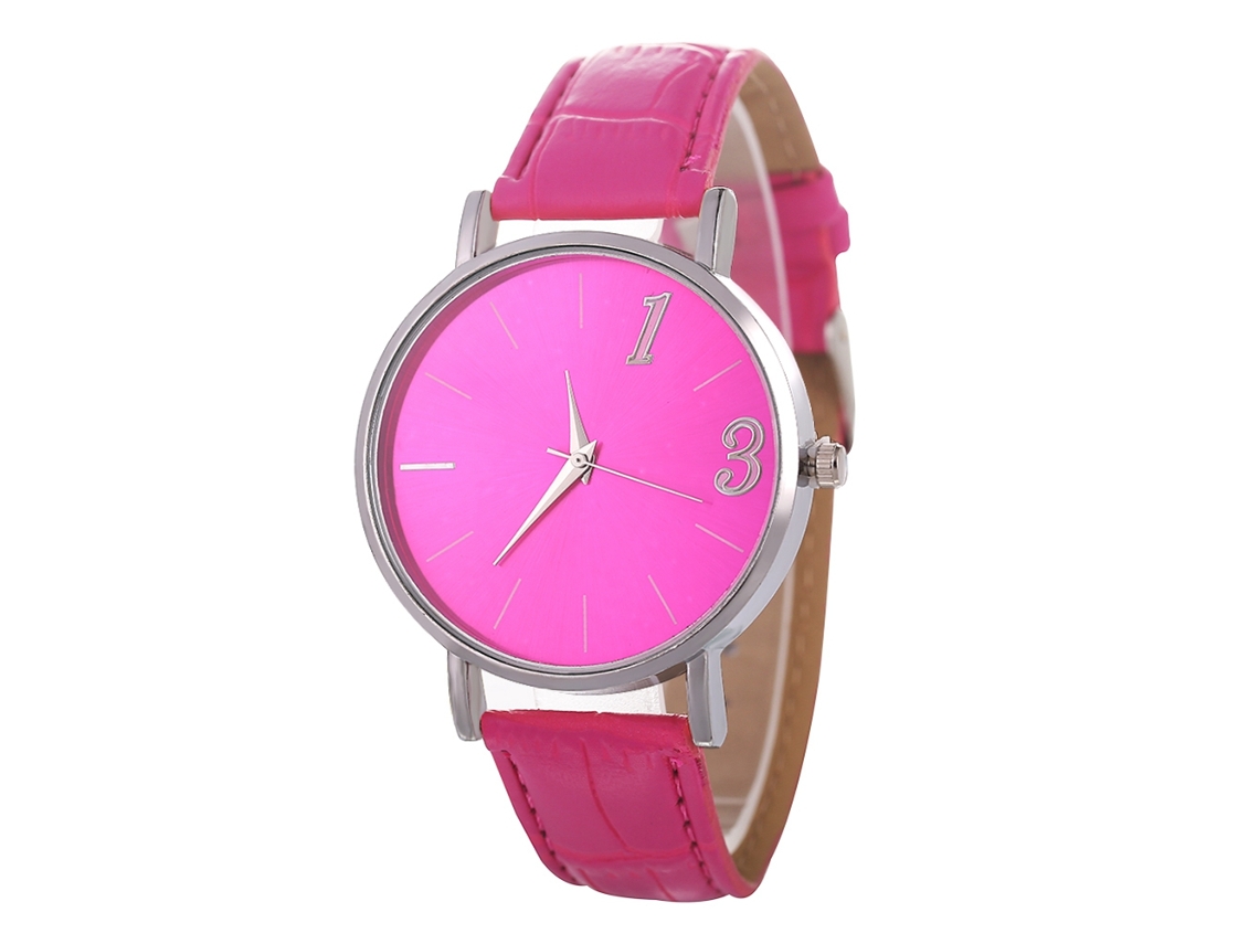 Reloj De Pulsera De Cuarzo Para Parejas Con Correa De Piel Sintética, Estilo Sencillo, Rosa Y Rojo.