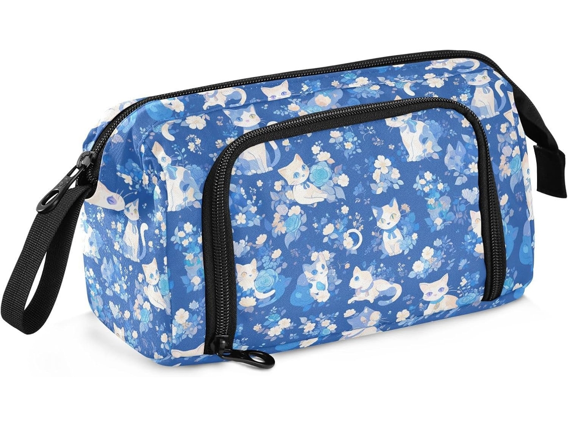 Besportble Estuche De Gran Capacidad Con Diseño De Gatito Blanco Para Adolescentes Y Para Viajar Y Nailon R...